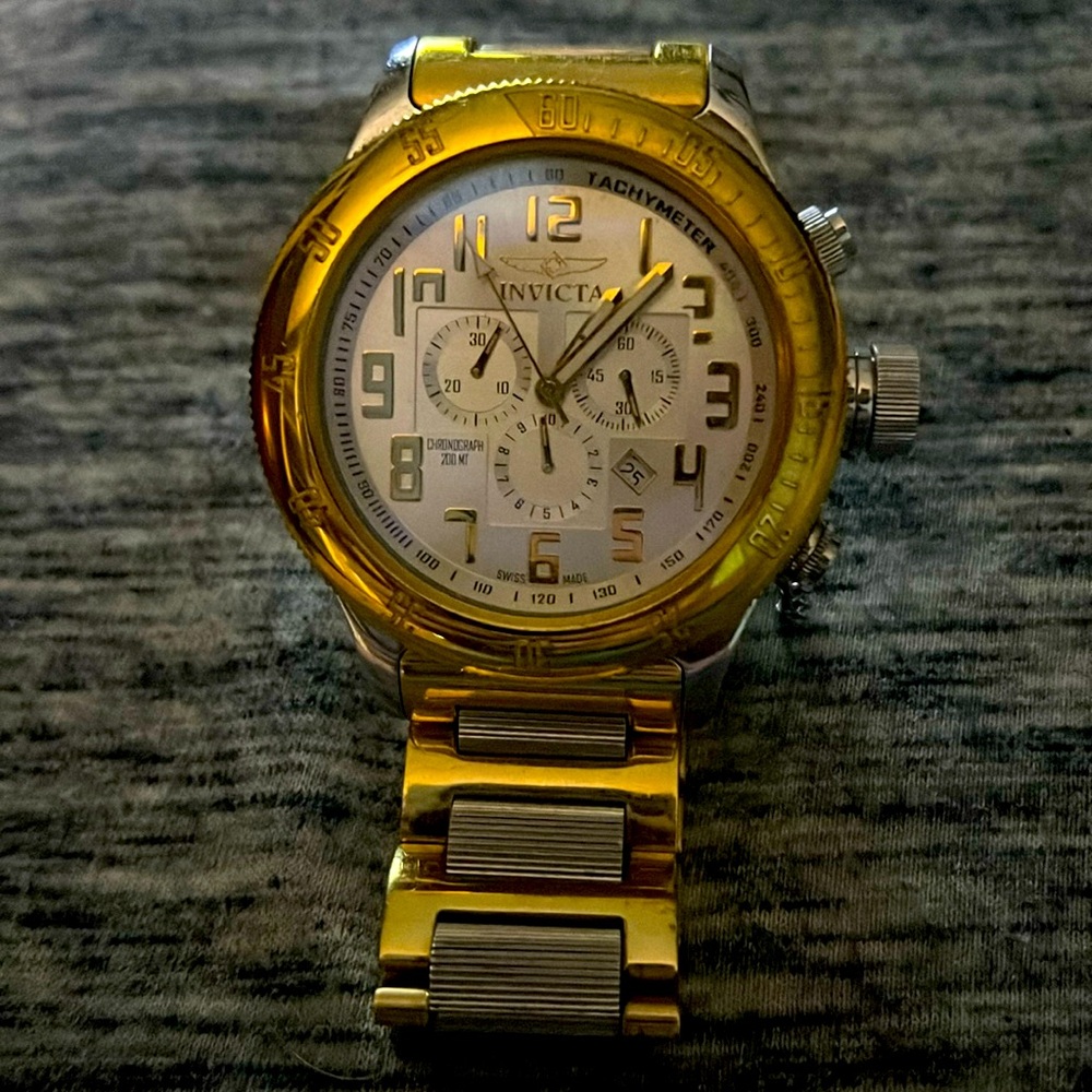Men's Silver/Gold Invicta Russian Diver Chronograph